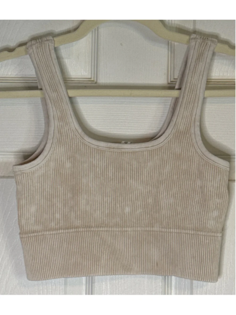 Women's ZENANA Beige Ribbed Sports Bra